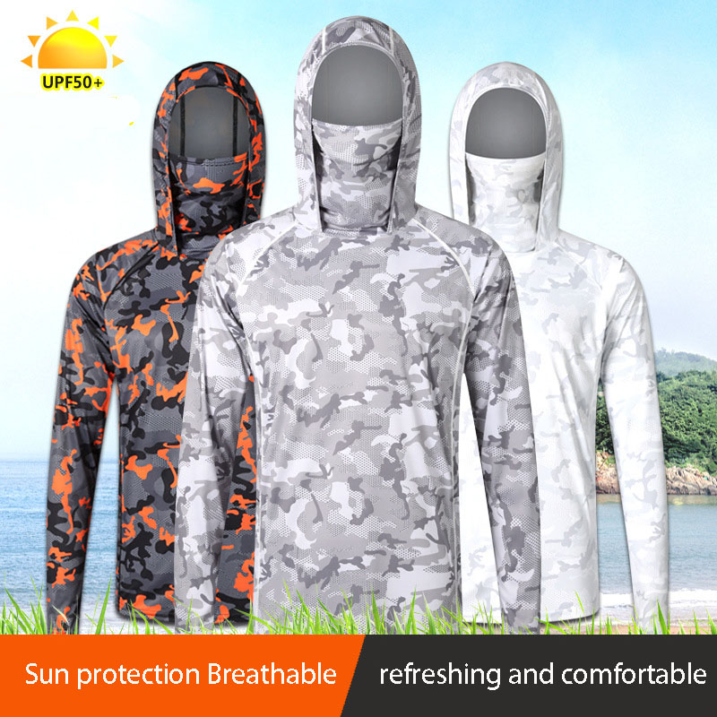 Fishing Shirt Uv Protection - Camiseta de pesca camuflada com máscara