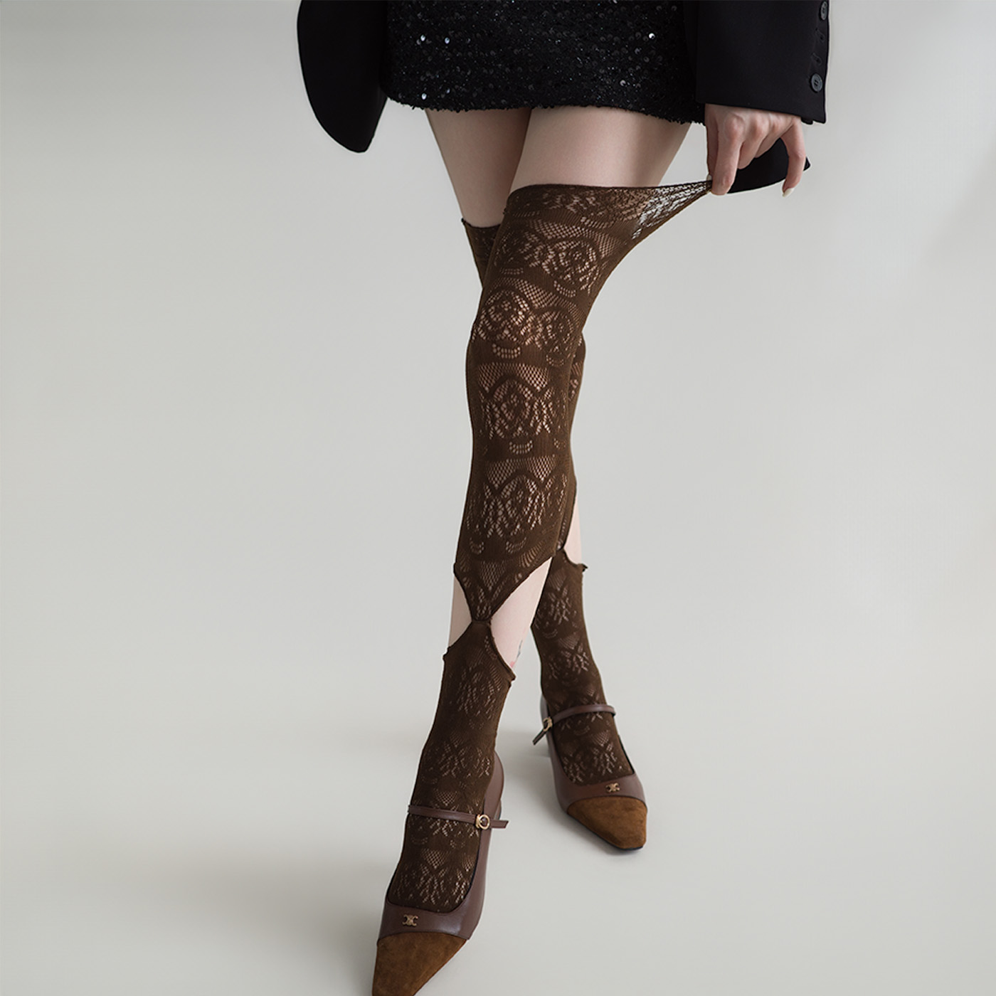 Fishing Socks - Meias femininas de renda oca sobre