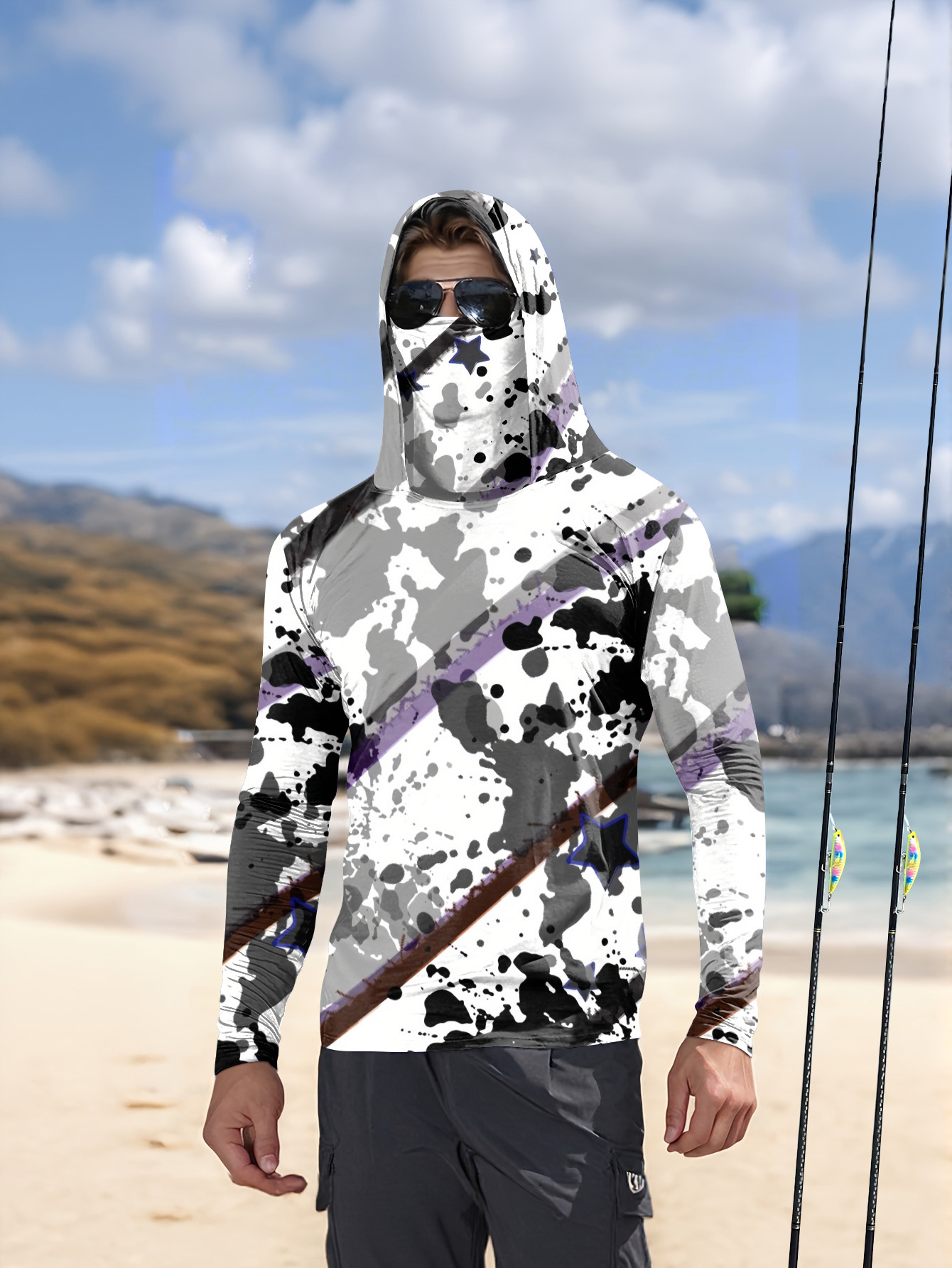 Fishing Shirt Uv Protection - Camisa de pesca masculina com capuz,
