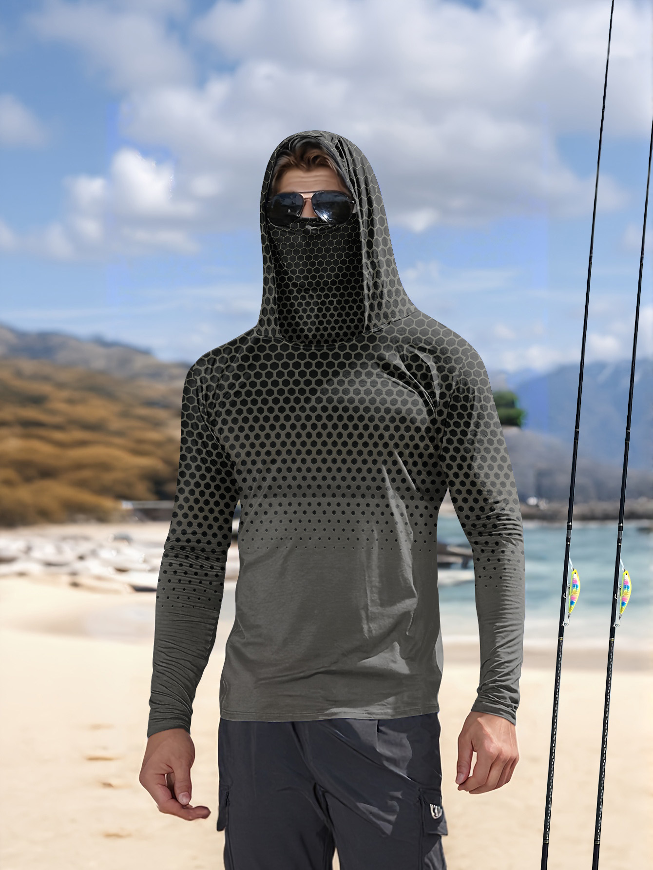 Camisa de pesca masculina com  - Fishing Shirt Uv Protection avaliação e preço